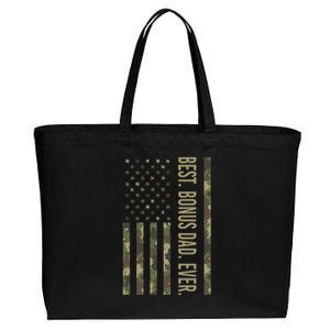 Best Bonus Dad Ever With Us American Flag Camo Fathers Day Funny Gift Cotton Canvas Jumbo Tote