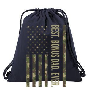 Best Bonus Dad Ever With Us American Flag Camo Fathers Day Funny Gift Drawstring Bag