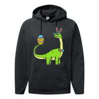 Brontosaurus Bunny Ears Egg Easter Day Dinosaur Dino Performance Fleece Hoodie