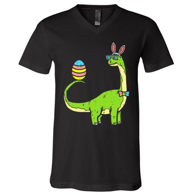 Brontosaurus Bunny Ears Egg Easter Day Dinosaur Dino V-Neck T-Shirt