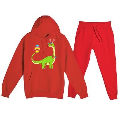 Brontosaurus Bunny Ears Egg Easter Day Dinosaur Dino Premium Hooded Sweatsuit Set