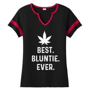 Best Bluntie Ever Funny Stoner Aunt Auntie Marijuana Weed Great Gift Ladies Halftime Notch Neck Tee