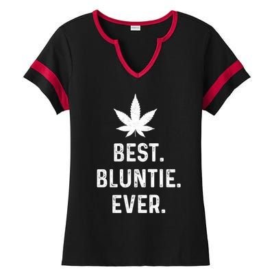 Best Bluntie Ever Funny Stoner Aunt Auntie Marijuana Weed Great Gift Ladies Halftime Notch Neck Tee