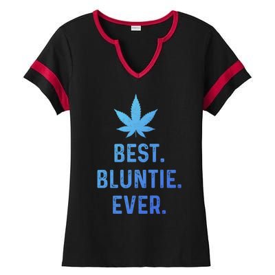 Best Bluntie Ever Funny Stoner Aunt Auntie Marijuana Weed Great Gift Ladies Halftime Notch Neck Tee