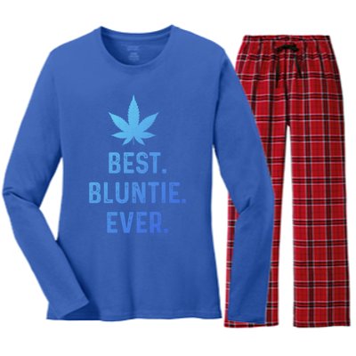 Best Bluntie Ever Funny Stoner Aunt Auntie Marijuana Weed Great Gift Women's Long Sleeve Flannel Pajama Set 