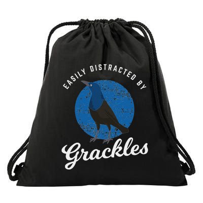 Birding Birdwatching Easily Distracted By Grackles Drawstring Bag