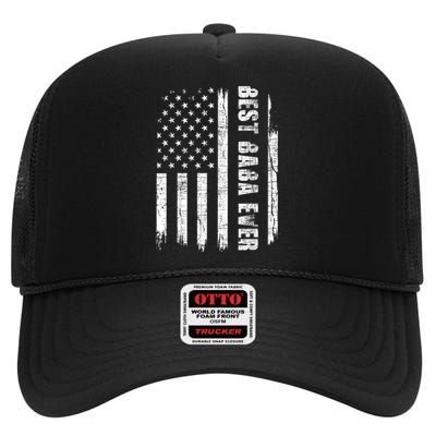 Best Baba Ever USA American Flag Grandfather Fathers Day High Crown Mesh Back Trucker Hat