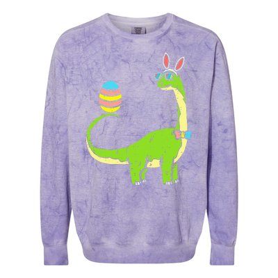 Brontosaurus Bunny Ears Egg Easter Day Dinosaur Dino Colorblast Crewneck Sweatshirt