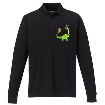 Brontosaurus Bunny Ears Egg Easter Day Dinosaur Dino Performance Long Sleeve Polo