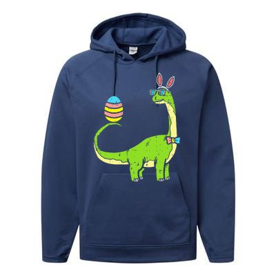 Brontosaurus Bunny Ears Egg Easter Day Dinosaur Dino Performance Fleece Hoodie