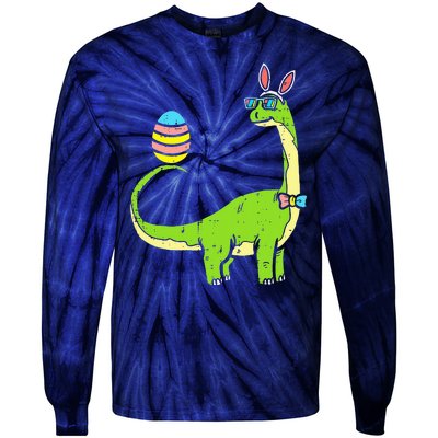 Brontosaurus Bunny Ears Egg Easter Day Dinosaur Dino Tie-Dye Long Sleeve Shirt