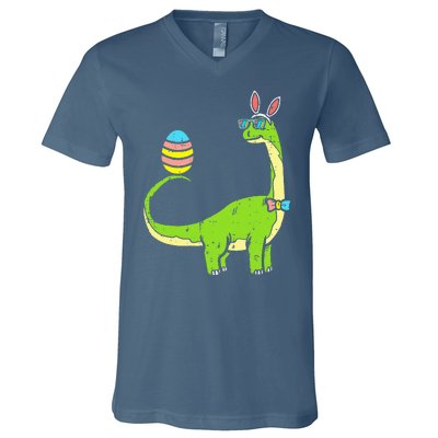 Brontosaurus Bunny Ears Egg Easter Day Dinosaur Dino V-Neck T-Shirt