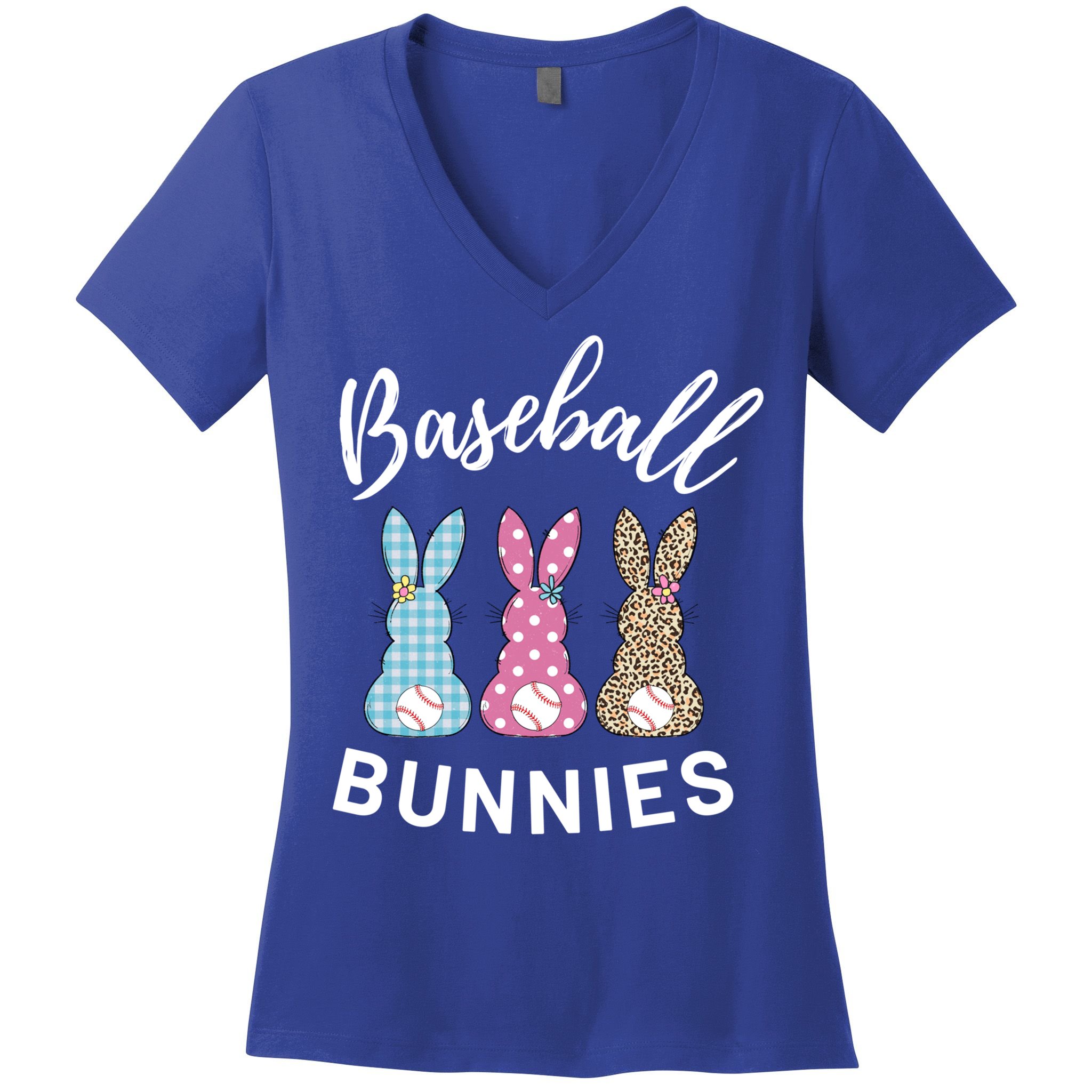 Baseball Bunnies Easter Bunny Mom Funny Gift Women's V-Neck T-Shirt
