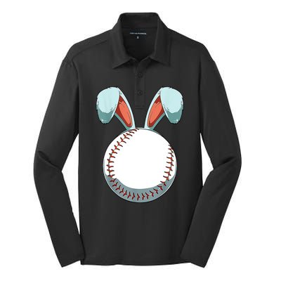 Baseball Bunny Easter Holiday Sport Lover Silk Touch Performance Long Sleeve Polo