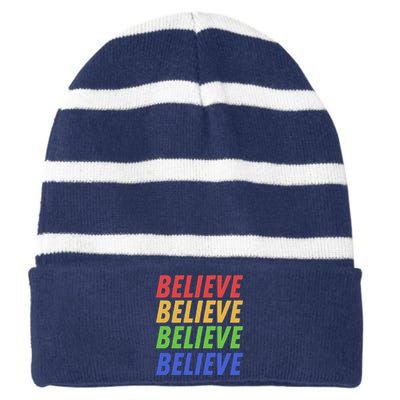 Believe Striped Beanie with Solid Band