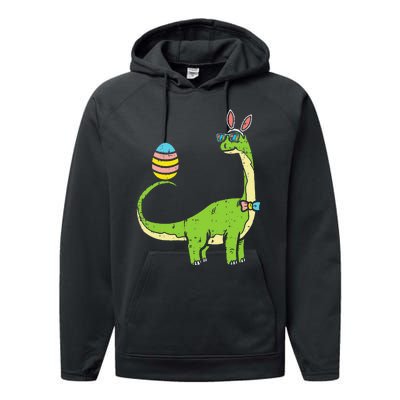 Brontosaurus Bunny Ears Egg Easter Day Dinosaur Dino Performance Fleece Hoodie