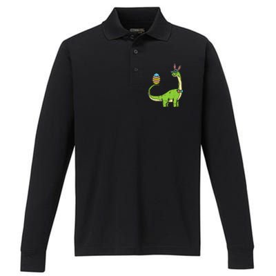 Brontosaurus Bunny Ears Egg Easter Day Dinosaur Dino Performance Long Sleeve Polo