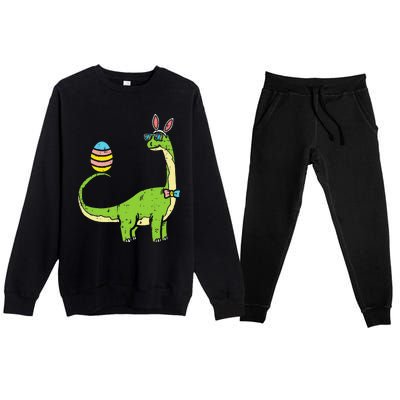 Brontosaurus Bunny Ears Egg Easter Day Dinosaur Dino Premium Crewneck Sweatsuit Set