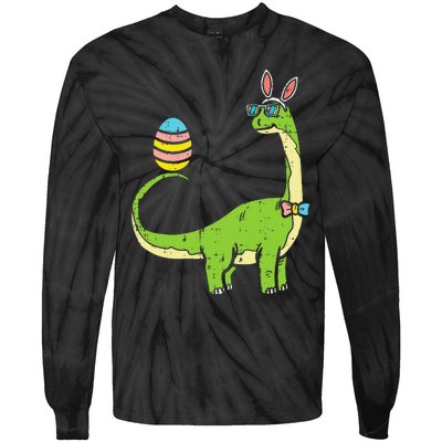 Brontosaurus Bunny Ears Egg Easter Day Dinosaur Dino Tie-Dye Long Sleeve Shirt