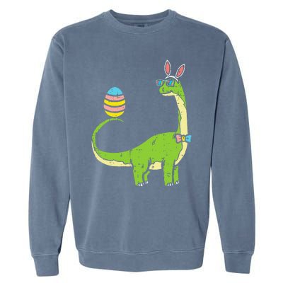 Brontosaurus Bunny Ears Egg Easter Day Dinosaur Dino Garment-Dyed Sweatshirt