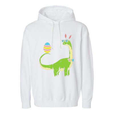 Brontosaurus Bunny Ears Egg Easter Day Dinosaur Dino Garment-Dyed Fleece Hoodie