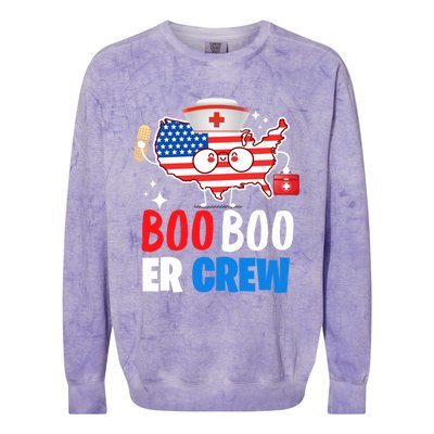 Boo Boo Er Crew American Flag Funny 4th Of July Usa Nurse Great Gift Colorblast Crewneck Sweatshirt