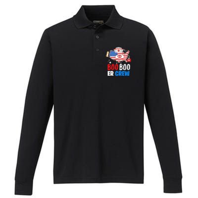 Boo Boo Er Crew American Flag Funny 4th Of July Usa Nurse Great Gift Performance Long Sleeve Polo