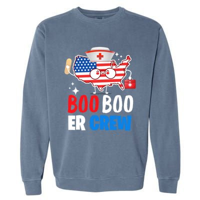 Boo Boo Er Crew American Flag Funny 4th Of July Usa Nurse Great Gift Garment-Dyed Sweatshirt