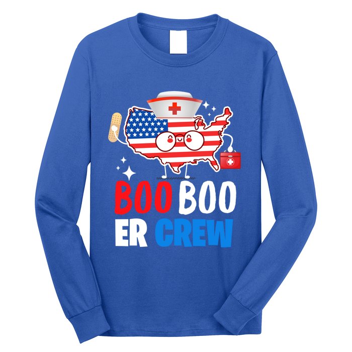 Boo Boo Er Crew American Flag Funny 4th Of July Usa Nurse Great Gift Long Sleeve Shirt