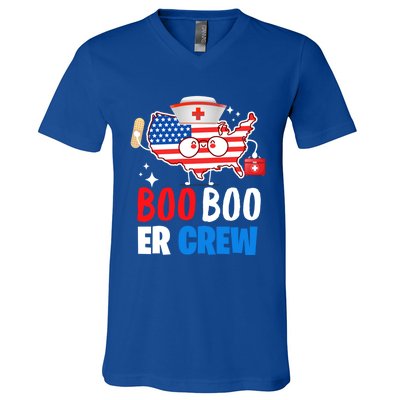 Boo Boo Er Crew American Flag Funny 4th Of July Usa Nurse Great Gift V-Neck T-Shirt