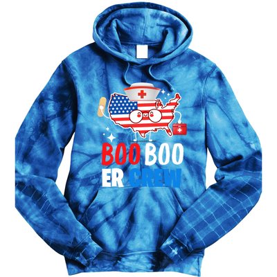 Boo Boo Er Crew American Flag Funny 4th Of July Usa Nurse Great Gift Tie Dye Hoodie