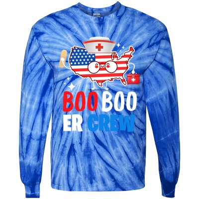 Boo Boo Er Crew American Flag Funny 4th Of July Usa Nurse Great Gift Tie-Dye Long Sleeve Shirt