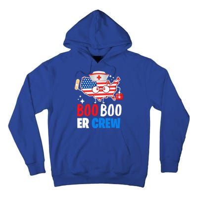 Boo Boo Er Crew American Flag Funny 4th Of July Usa Nurse Great Gift Tall Hoodie