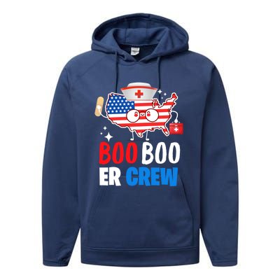 Boo Boo Er Crew American Flag Funny 4th Of July Usa Nurse Great Gift Performance Fleece Hoodie