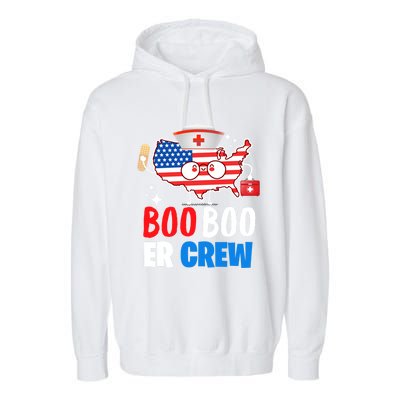 Boo Boo Er Crew American Flag Funny 4th Of July Usa Nurse Great Gift Garment-Dyed Fleece Hoodie