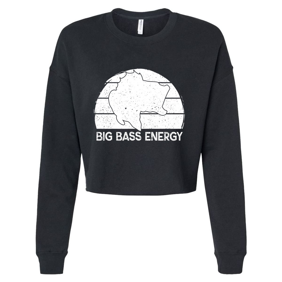 Big Bass Energy Vintage Big Fish Fishing Funny Gift Dad Cute Gift Cropped Pullover Crew