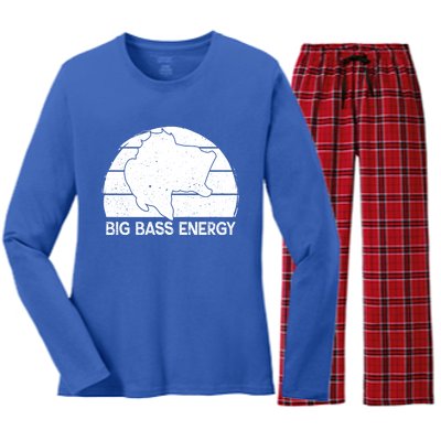 Big Bass Energy Vintage Big Fish Fishing Funny Gift Dad Cute Gift Women's Long Sleeve Flannel Pajama Set 