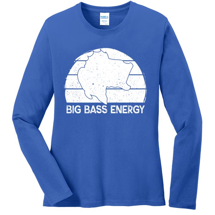 Big Bass Energy Vintage Big Fish Fishing Funny Gift Dad Cute Gift Ladies Long Sleeve Shirt