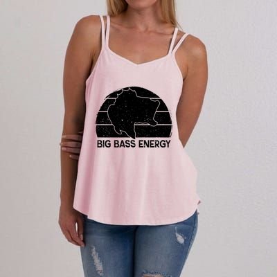 Big Bass Energy Vintage Big Fish Fishing Funny Gift Dad Cute Gift Women's Strappy Tank