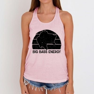 Big Bass Energy Vintage Big Fish Fishing Funny Gift Dad Cute Gift Women's Knotted Racerback Tank