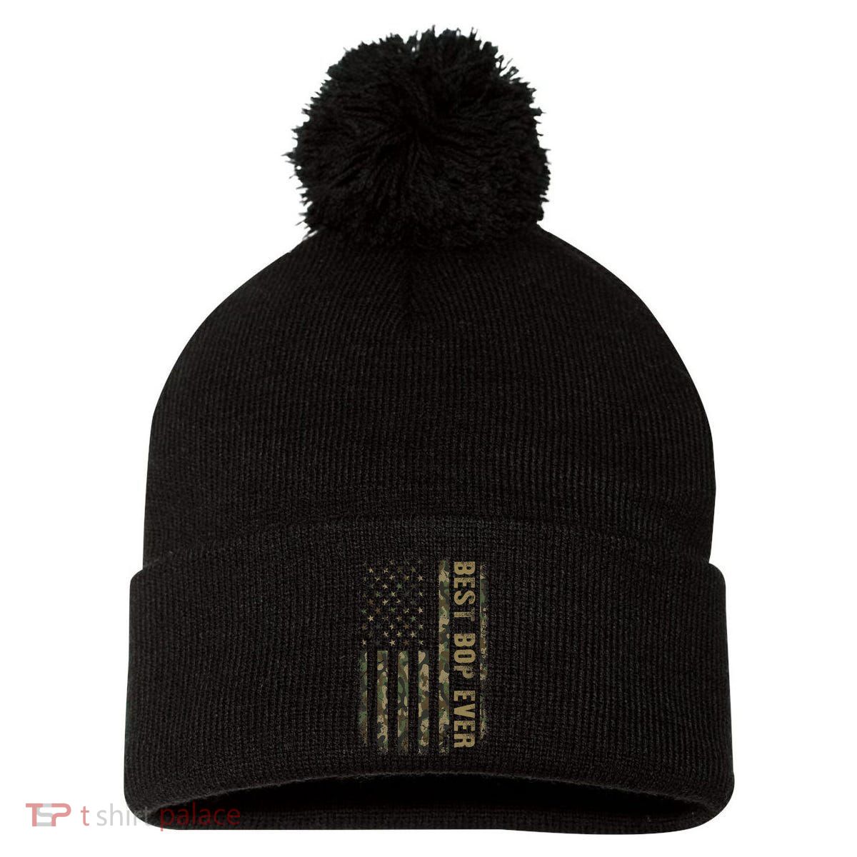 Best Bop Ever Camouflage American Flag FatherS Day Pom Pom 12in Knit Beanie