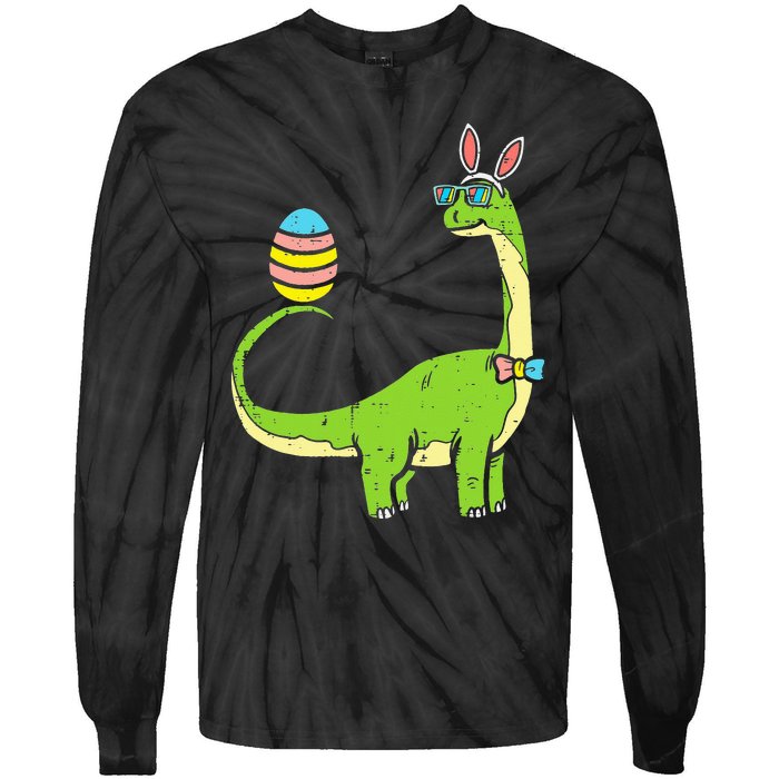 Brontosaurus Bunny Ears Egg Easter Day Dinosaur Tie-Dye Long Sleeve Shirt