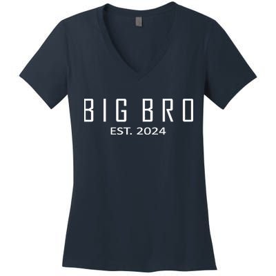 Big Bro Est 2024 Funny First Time Brother Promoted Women's V-Neck T-Shirt