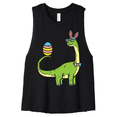 Brontosaurus Bunny Ears Egg Easter Day Dinosaur Dino Women's Racerback Cropped Tank