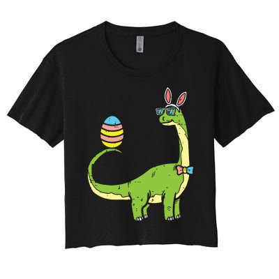 Brontosaurus Bunny Ears Egg Easter Day Dinosaur Dino Women's Crop Top Tee