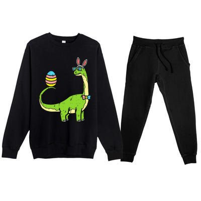 Brontosaurus Bunny Ears Egg Easter Day Dinosaur Premium Crewneck Sweatsuit Set