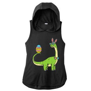 Brontosaurus Bunny Ears Egg Easter Day Dinosaur Dino Gift Ladies PosiCharge Tri-Blend Wicking Draft Hoodie Tank