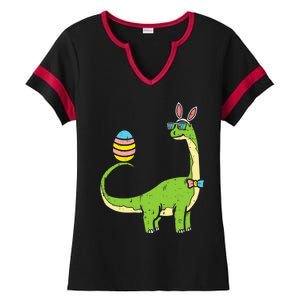 Brontosaurus Bunny Ears Egg Easter Day Dinosaur Dino Gift Ladies Halftime Notch Neck Tee