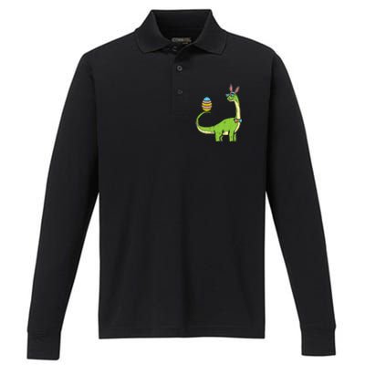 Brontosaurus Bunny Ears Egg Easter Day Dinosaur Dino Gift Performance Long Sleeve Polo