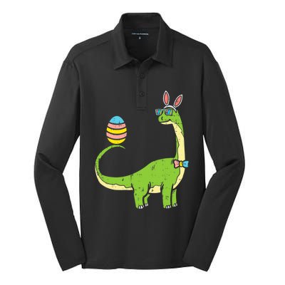 Brontosaurus Bunny Ears Egg Easter Day Dinosaur Dino Gift Silk Touch Performance Long Sleeve Polo